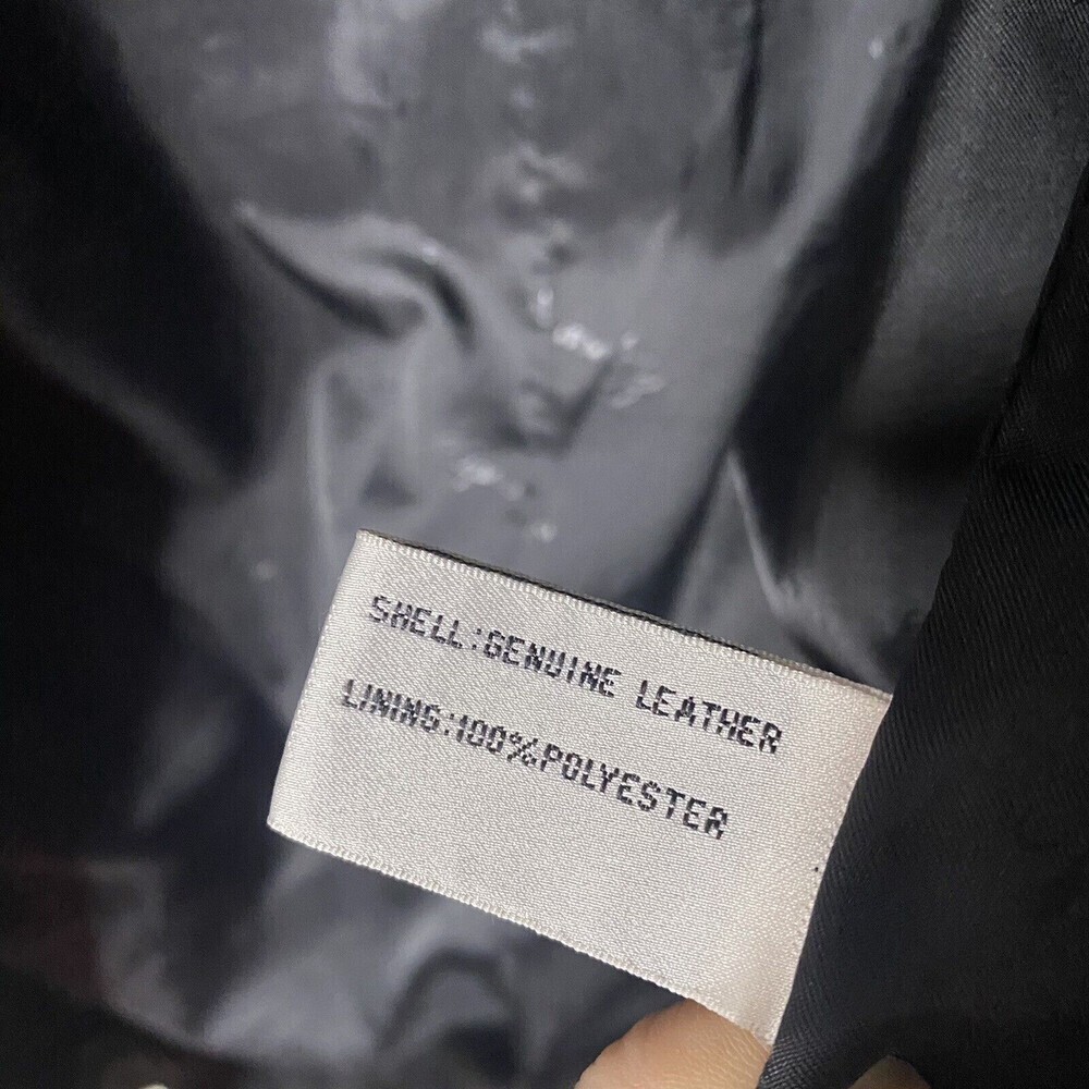 Vtg 80s EXPRESS Black Over Coat Long Trench Leather Jacket SZ ? Large Women - Picture 6 of 14
